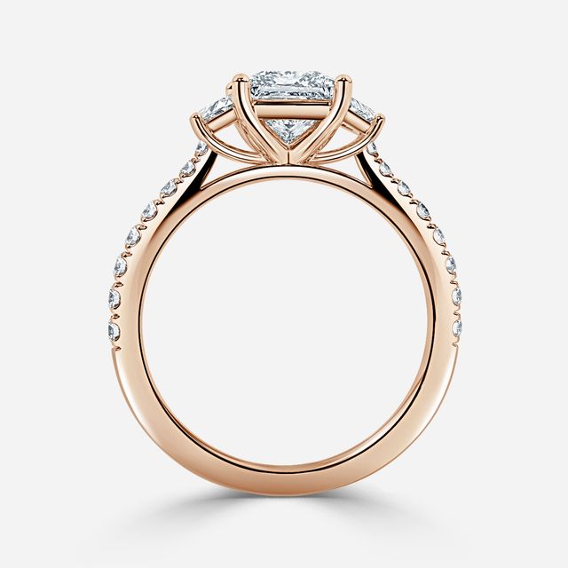 Vedette Rose Gold Trilogy Diamond Ring With Pavé Band