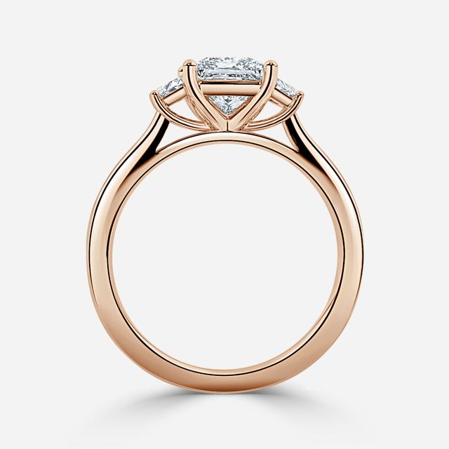 Vedette Rose Gold Trilogy Trapezoid Engagement Ring