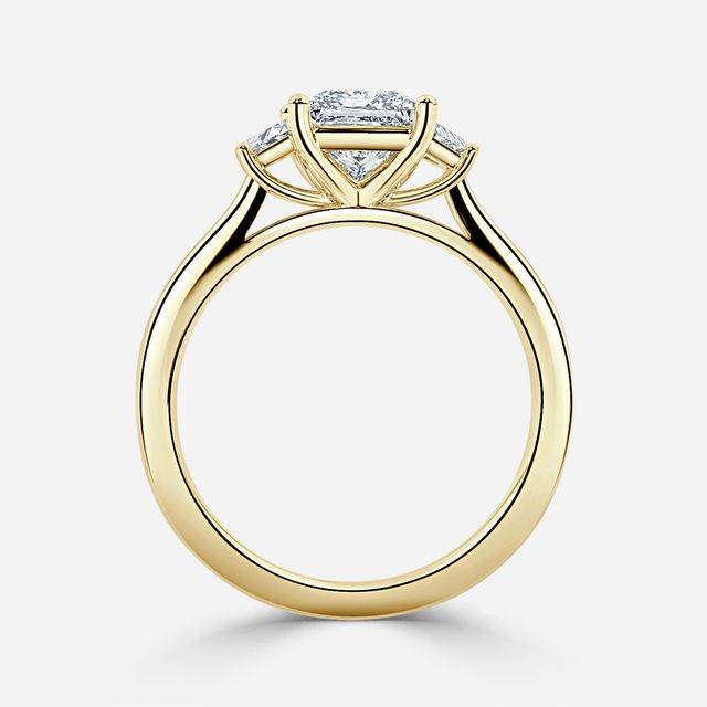 Vedette Yellow Gold Trilogy Trapezoid Engagement Ring
