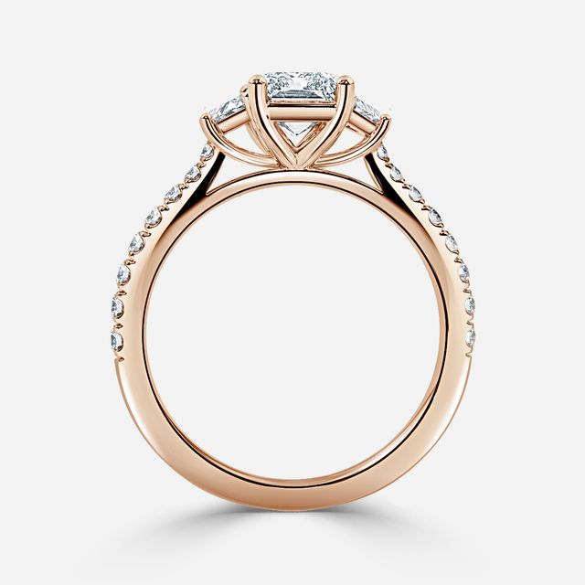 Vedette Rose Gold Trilogy Diamond Ring With Pavé Band