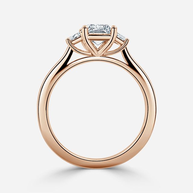 Vedette Rose Gold Trilogy Trapezoid Engagement Ring