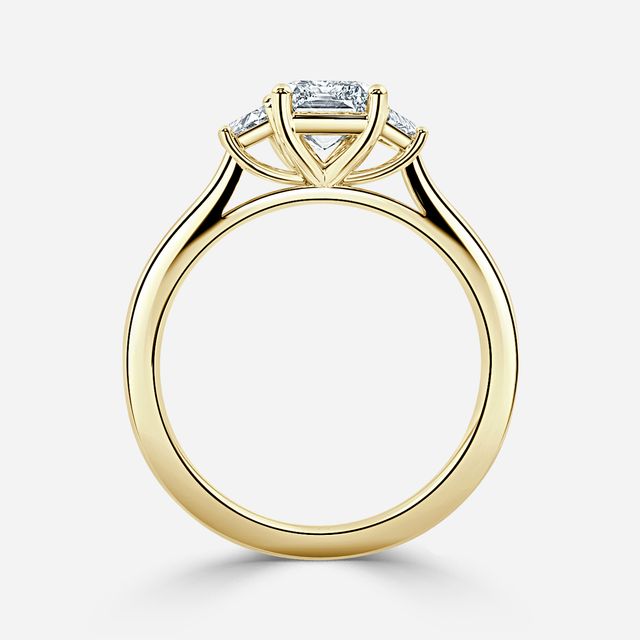 Vedette Yellow Gold Trilogy Trapezoid Engagement Ring