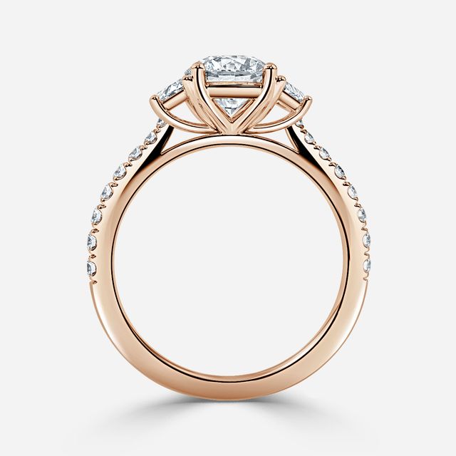 Vedette Rose Gold Trilogy Diamond Ring With Pavé Band