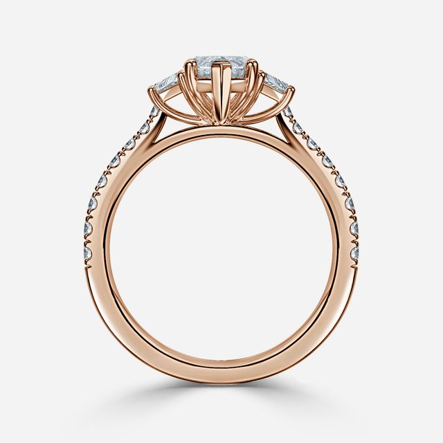 Vedette Rose Gold Trilogy Diamond Ring With Pavé Band