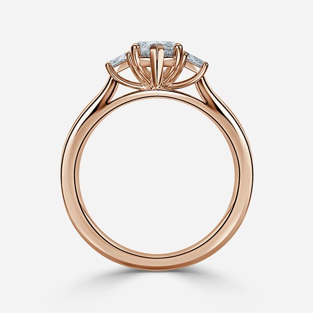 Vedette Rose Gold Trilogy Trapezoid Engagement Ring