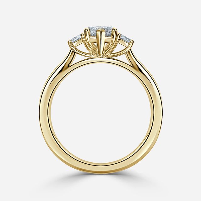 Vedette Yellow Gold Trilogy Trapezoid Engagement Ring