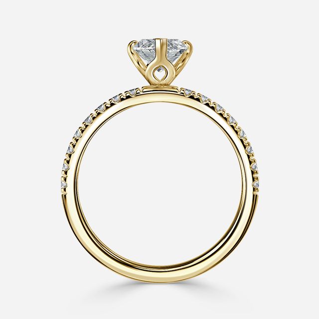 Yellow Gold Floral Micro Pave Engagement Ring