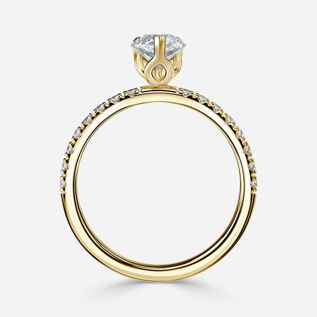 Yellow Gold Floral Micro Pave Engagement Ring