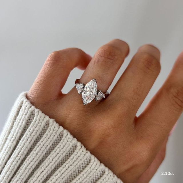Platinum Trillion Cut Diamond Flower Ring