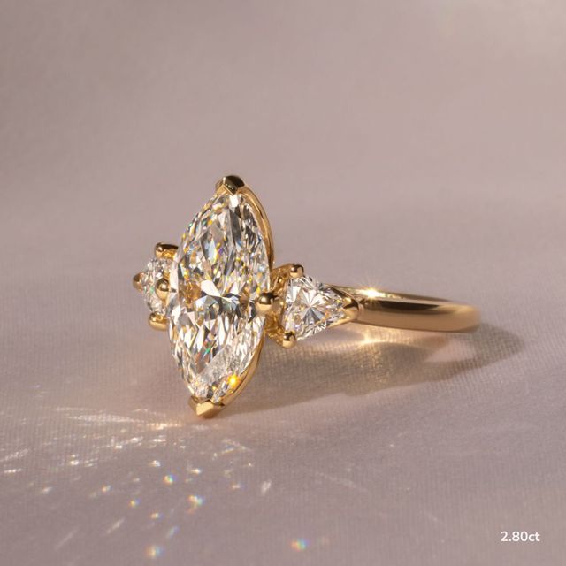 Yellow Gold Trillion Cut Diamond Flower Ring