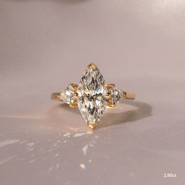 Yellow Gold Trillion Cut Diamond Flower Ring