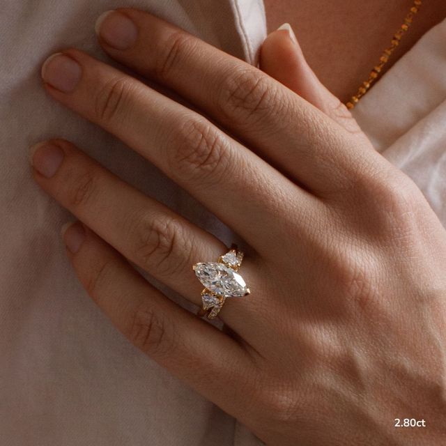 Yellow Gold Trillion Cut Diamond Flower Ring