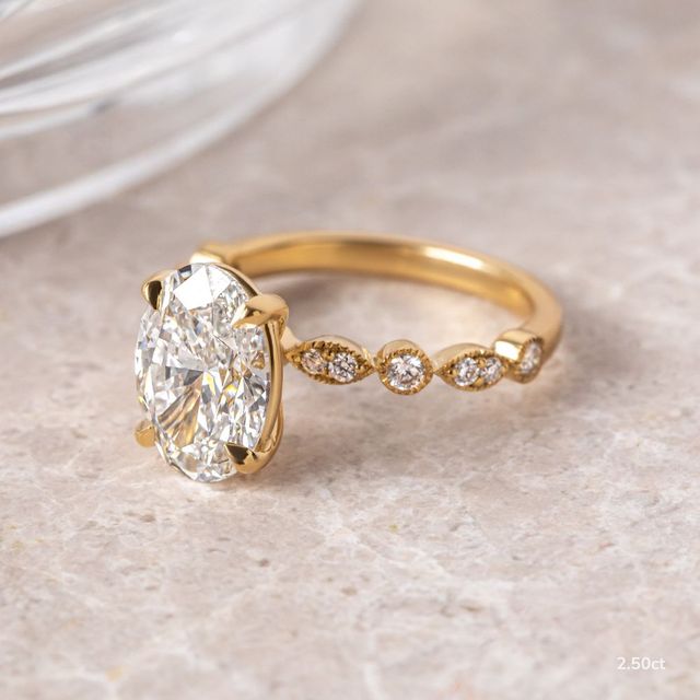 Laura Yellow Gold Marquise And Round Diamond Band Engagement Ring