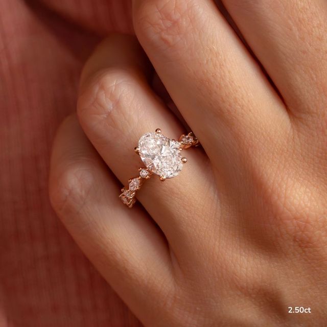 Laura Rose Gold Marquise And Round Diamond Band Engagement Ring