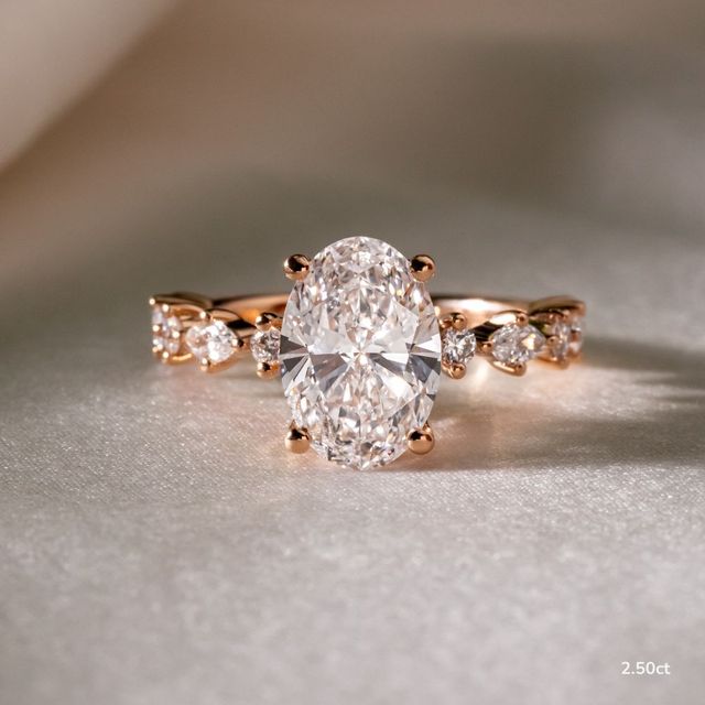 Laura Rose Gold Marquise And Round Diamond Band Engagement Ring