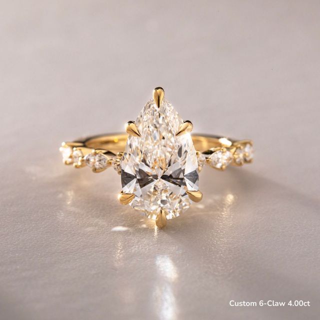 Laura Yellow Gold Marquise And Round Diamond Band Engagement Ring
