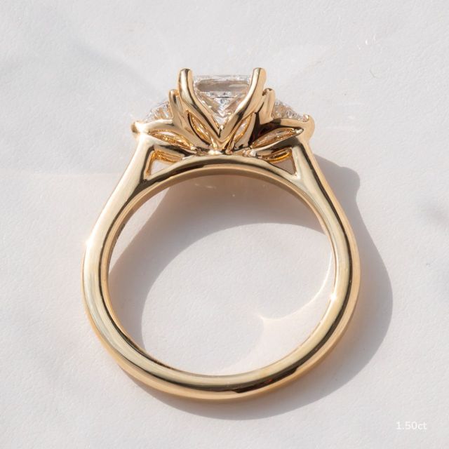Yellow Gold Trillion Cut Diamond Flower Ring