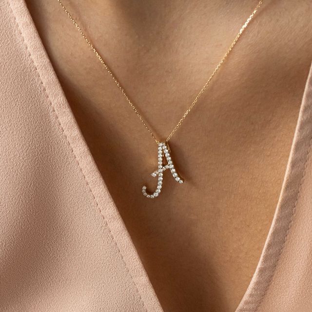 Initial Letter-Shaped Earth-Mined Diamond Pendant I Yellow Gold