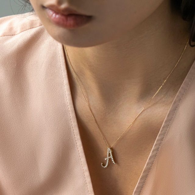 Initial Letter-Shaped Earth-Mined Diamond Pendant I Yellow Gold