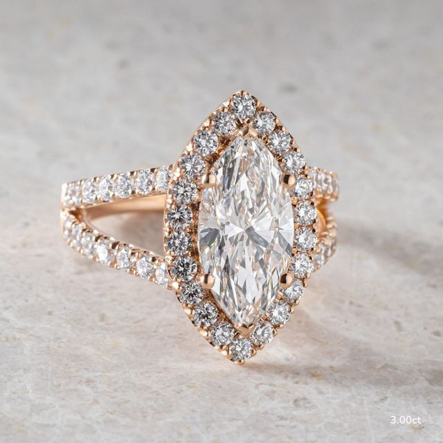 Rose Gold Lana Split Shank Halo Engagement Ring