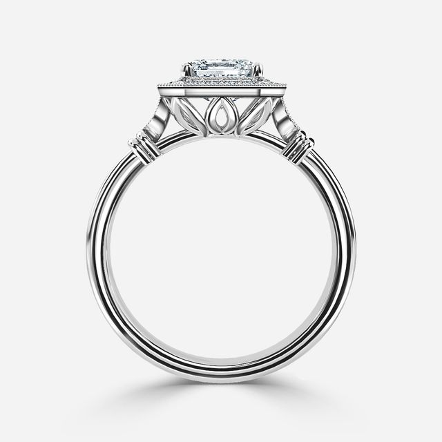 Astaire White Gold Milgrain Halo Engagement Ring