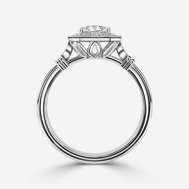 Astaire White Gold Milgrain Halo Engagement Ring