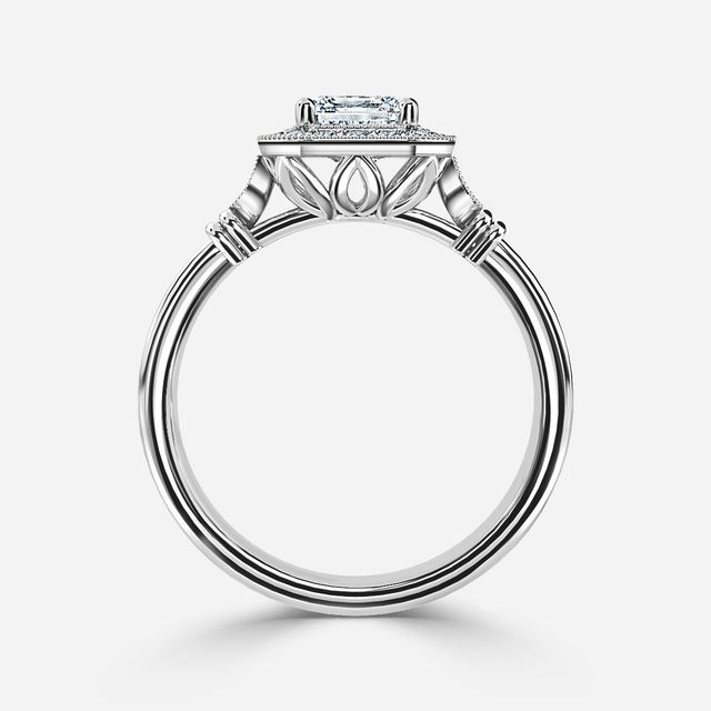 Astaire White Gold Milgrain Halo Engagement Ring