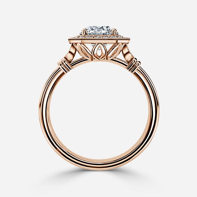 Astaire Rose Gold Milgrain Halo Engagement Ring