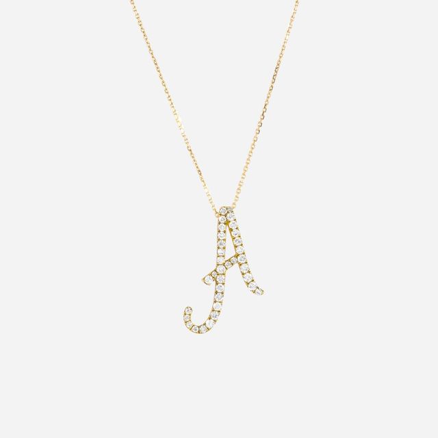 Initial Letter-Shaped Earth-Mined Diamond Pendant I Yellow Gold