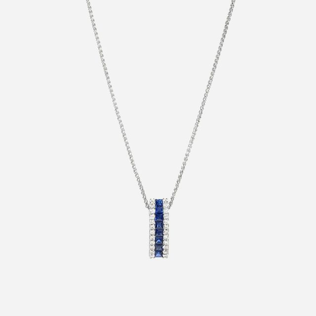 Sapphire 0.30ct And Diamond 0.25ct Long Pendant In White Gold