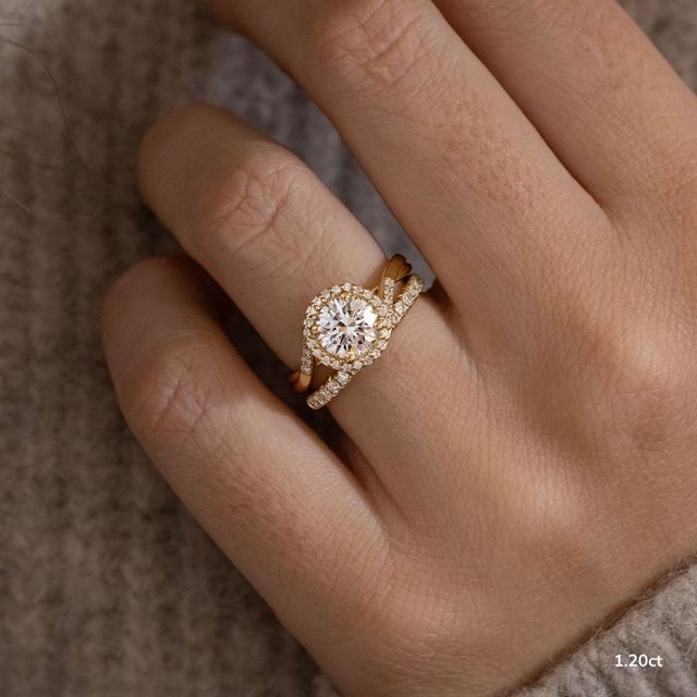 Rigel Yellow Gold Twisted Halo Engagement Ring