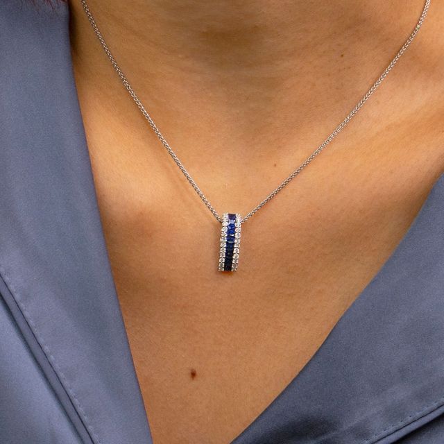 Sapphire 0.30ct And Diamond 0.25ct Long Pendant In White Gold