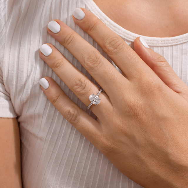 2 Carat Lab Grown Oval Diamond Platinum Samara Hidden Halo Engagement Ring