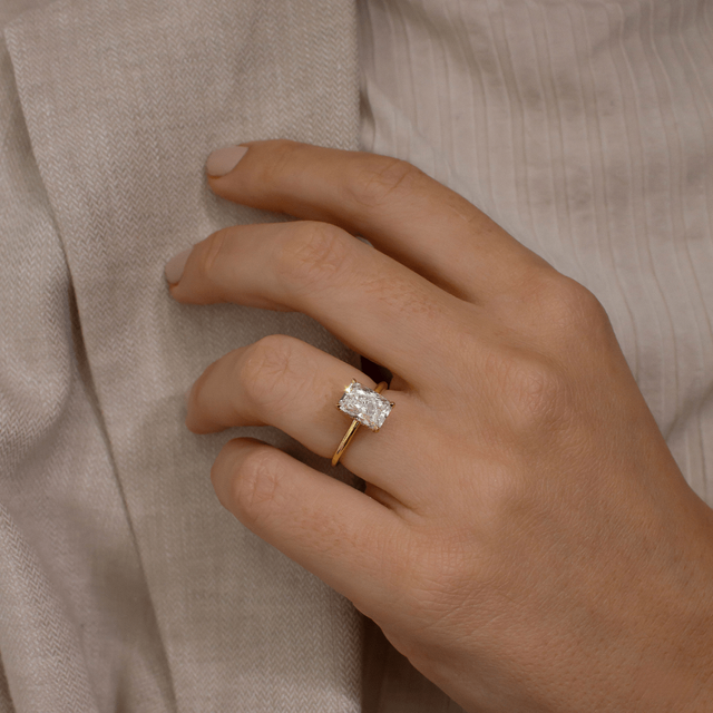 2.00 Carat Lab Grown Radiant Cut Diamond Yellow Gold Kate Hidden Halo Engagement Ring