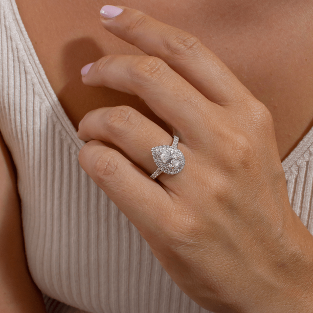1.20ct Lab Grown Pear Platinum Olympia Halo Engagement Ring