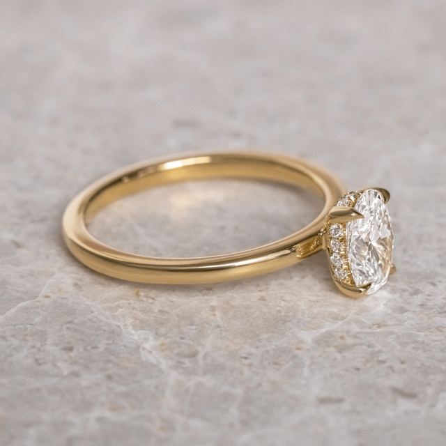 1.50ct Lab Grown Oval Yellow Gold Kate Hidden Halo Engagement Ring