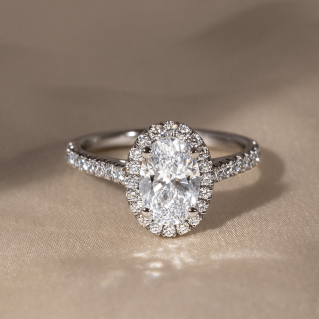 1.30ct Lab Grown Oval Platinum Maya Halo Engagement Ring