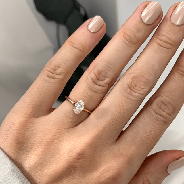 0.70ct Lab Grown Oval Cut Diamond Yellow Gold Juliette Solitaire Hidden Halo Engagement Ring