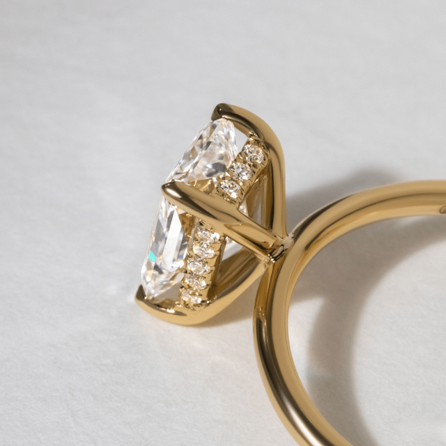 2.00 Carat Lab Grown Radiant Cut Diamond Yellow Gold Kate Hidden Halo Engagement Ring