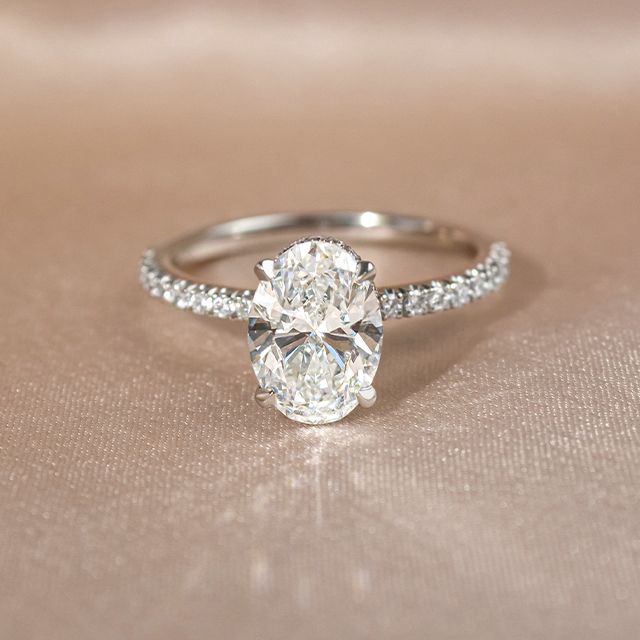 2 Carat Lab Grown Oval Diamond Platinum Samara Hidden Halo Engagement Ring