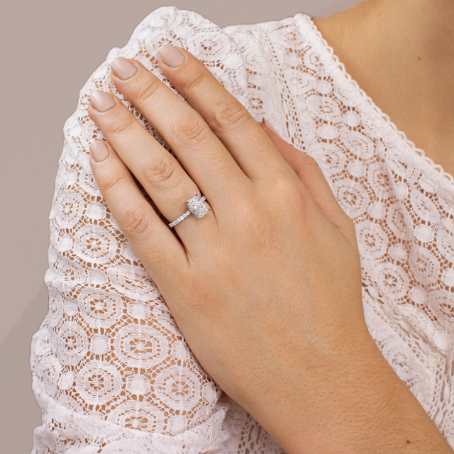 1.50ct Lab Grown Radiant Platinum Sadie Hidden Halo Engagement Ring