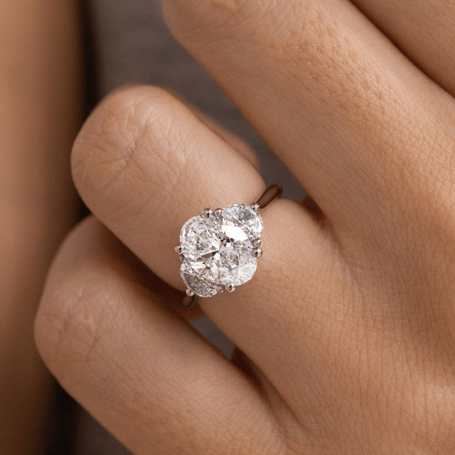 1.80ct Lab Grown Oval Platinum Moonlight Trilogy Engagement Ring