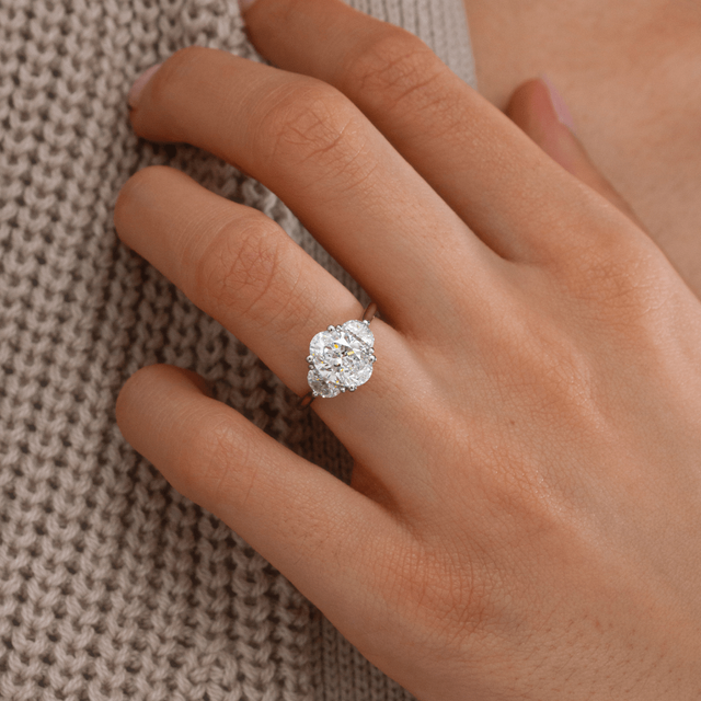 1.80ct Lab Grown Oval Platinum Moonlight Trilogy Engagement Ring