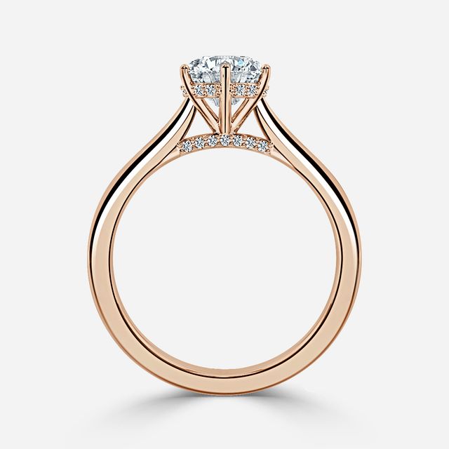 Diedra Rose Gold Six Prong Hidden Halo Engagement Ring