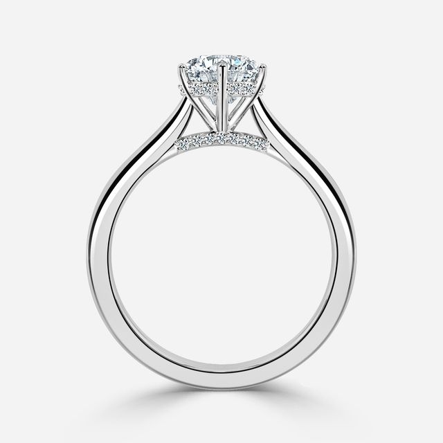 Diedra White Gold Six Prong Hidden Halo Engagement Ring