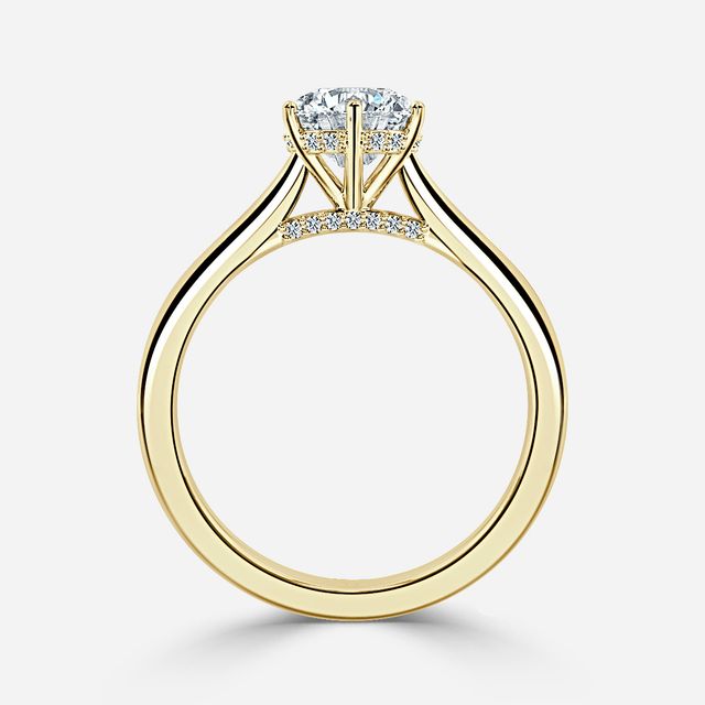 Diedra Yellow Gold Six Prong Hidden Halo Engagement Ring