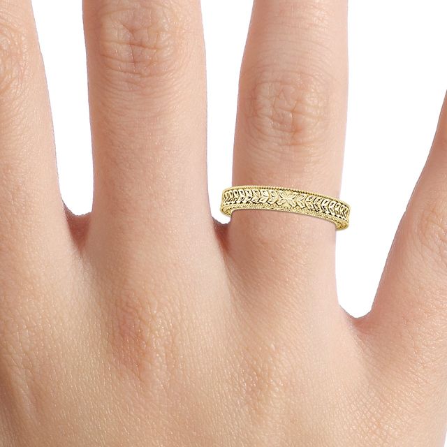 Viana 3.0mm Yellow Gold Grain Set Wedding Band