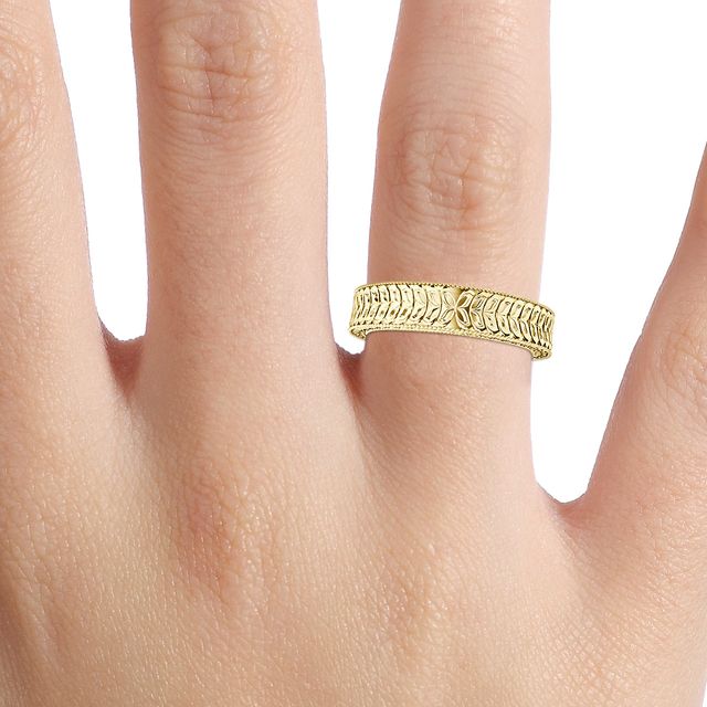 Viana 4.0mm Yellow Gold Grain Set Wedding Band