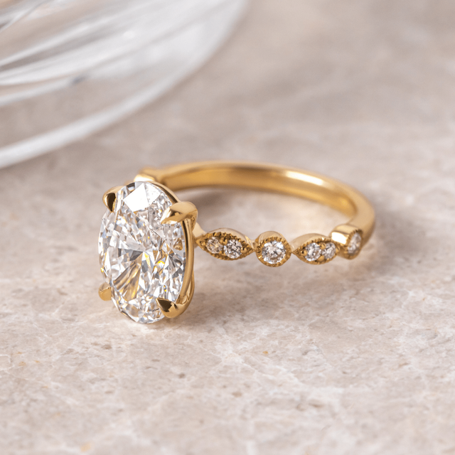 3.00ct Lab Grown Oval Diamond Yellow Gold Vintage Engagement Ring