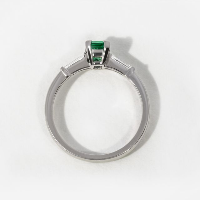 Green Emerald Platinum Trilogy Engagement Ring- 0.50ct